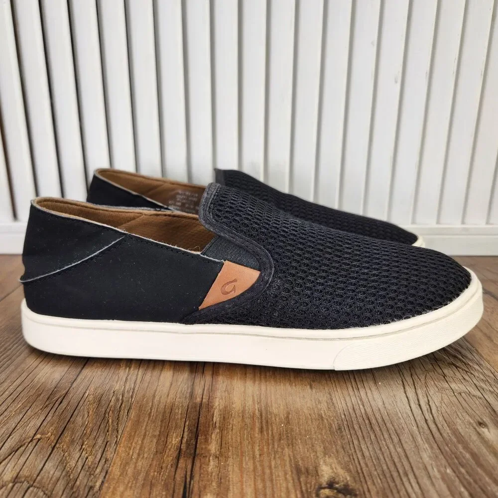 Olukai Pehuea Loafer Womens Sz 8 Black Slip On Hawaiian Aloha Beach Comfy Shoes